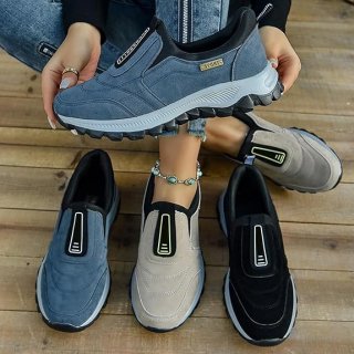 Women's Thick-Soled Suede Sneakers for Ultimate Comfort, Casual Non-Slip Slip-On Sneakers, Orthopedic Hiking Shoes